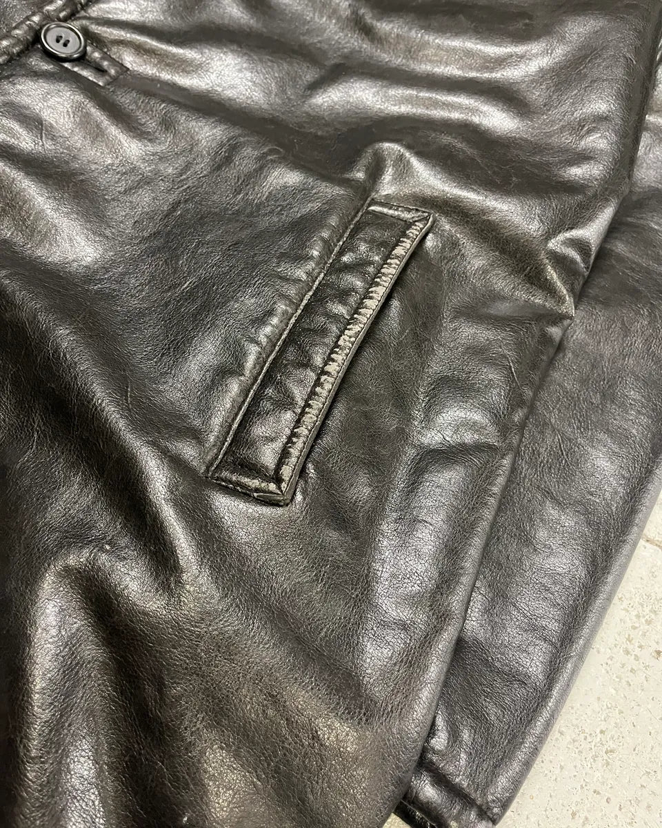 2000s Armani Black Faux Leather & Fur Long Coat SPArIcu 8