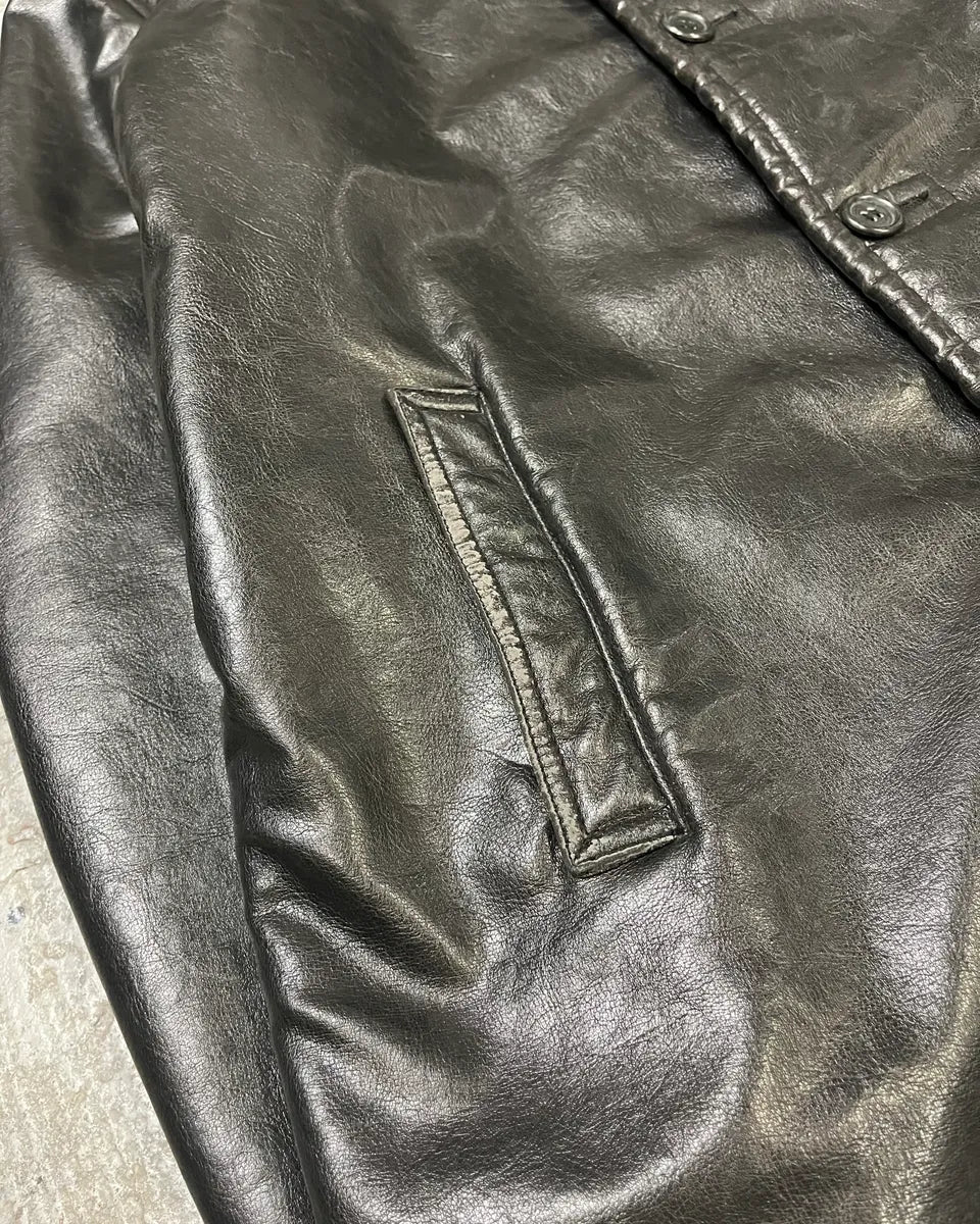 2000s Armani Black Faux Leather & Fur Long Coat SPArIcu 9