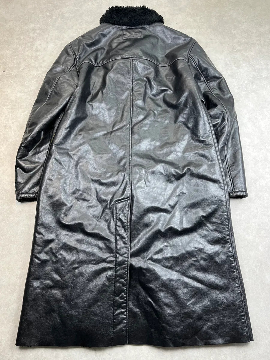 2000s Armani Black Faux Leather Long Coat wNCuxFw 6
