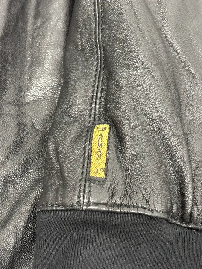 2000s Armani Black Hooded Bomber Leather Jacket niKGyXH 10