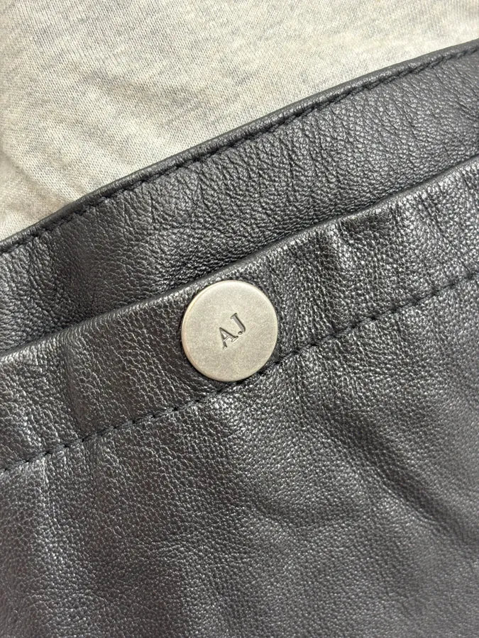 2000s Armani Black Hooded Bomber Leather Jacket osMaSLT 10