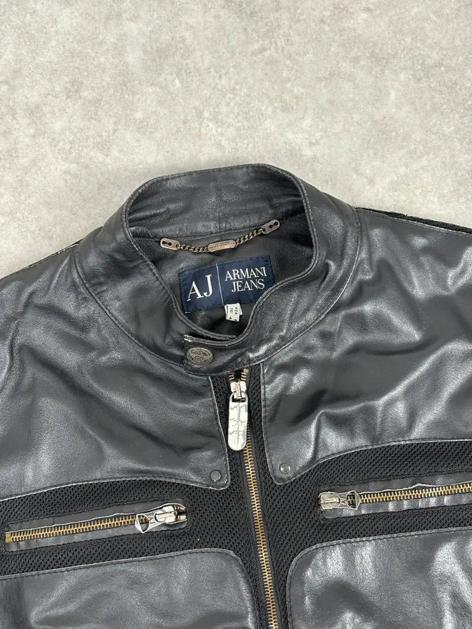 2000s Armani Black Hybrid Biker Leather Jacket GyyxgLY 3