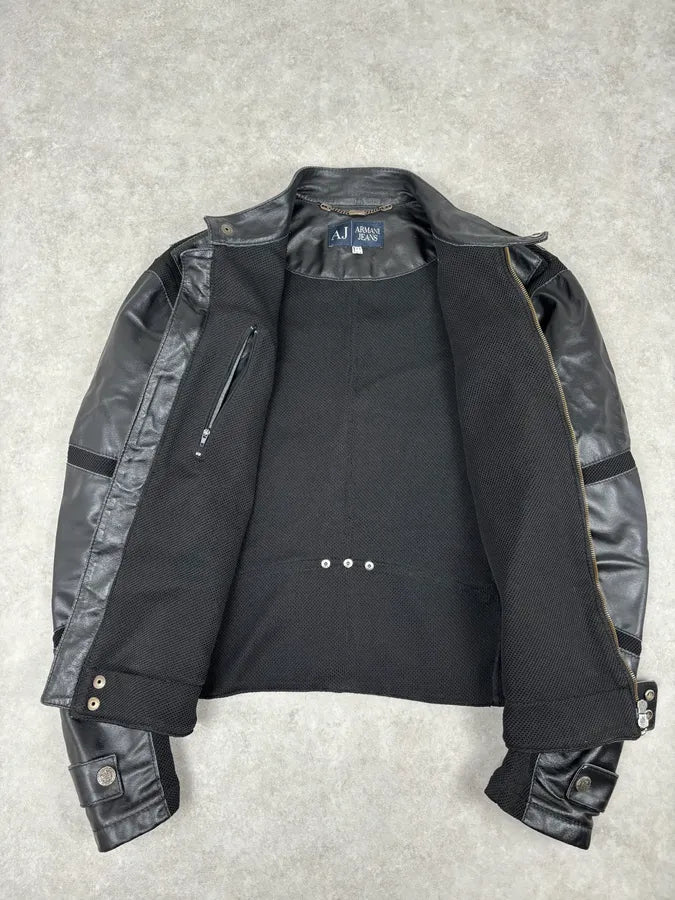 2000s Armani Black Hybrid Biker Leather Jacket GyyxgLY 6