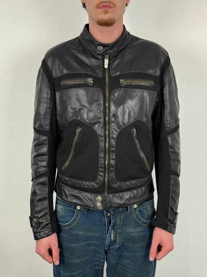 2000s Armani Black Hybrid Biker Leather Jacket GyyxgLY 1
