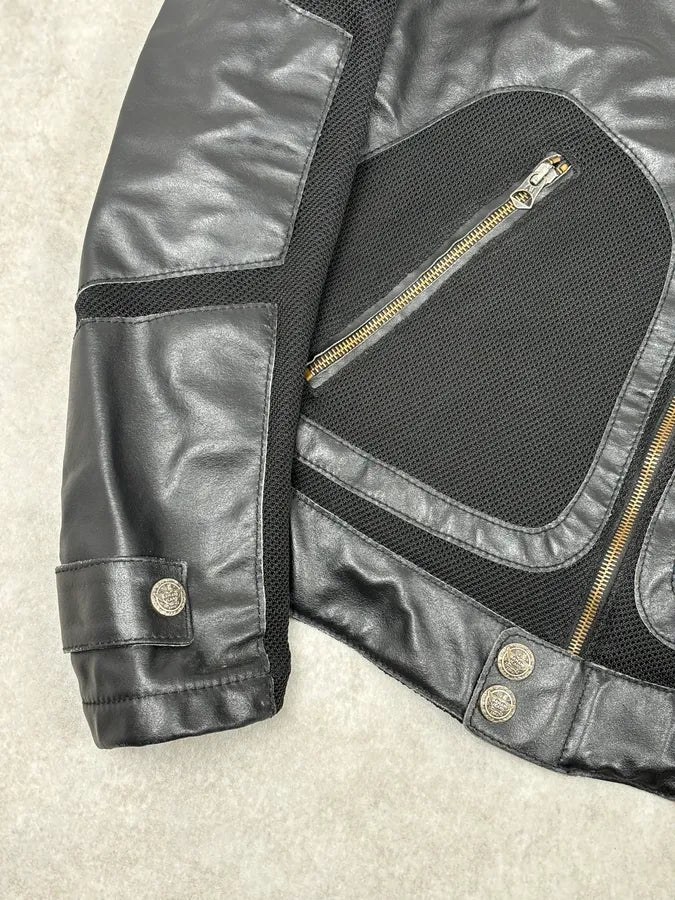 2000s Armani Black Hybrid Biker Leather Jacket GyyxgLY 8
