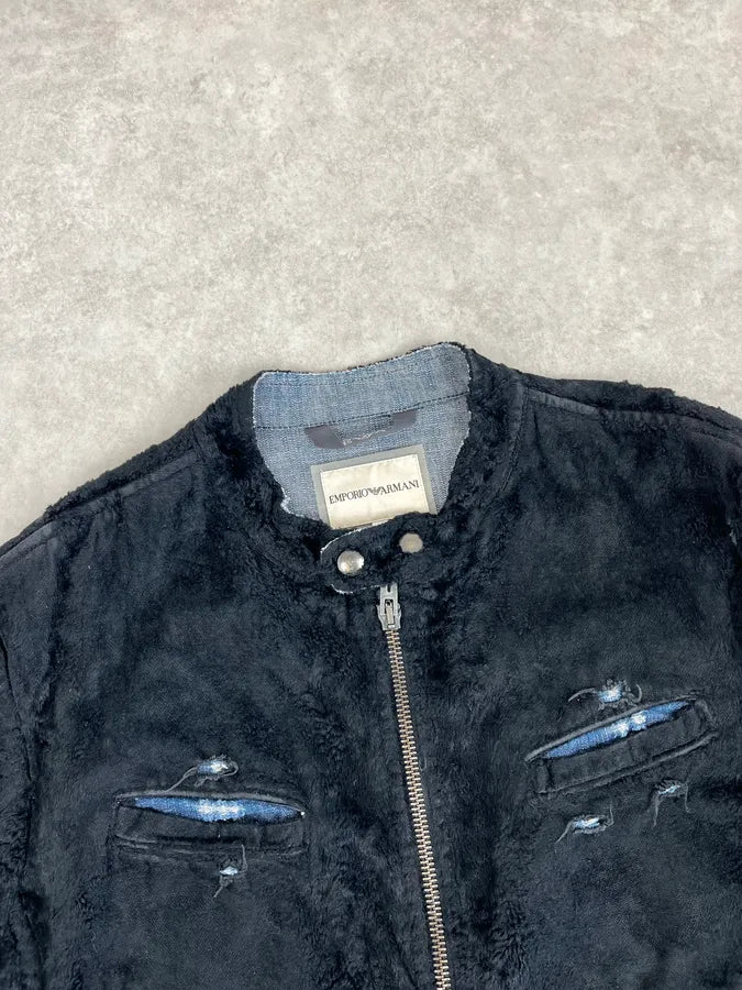 AW2005 Emporio Armani Black Fleece & Denim Hybrid Jacket IvzNpMe 4