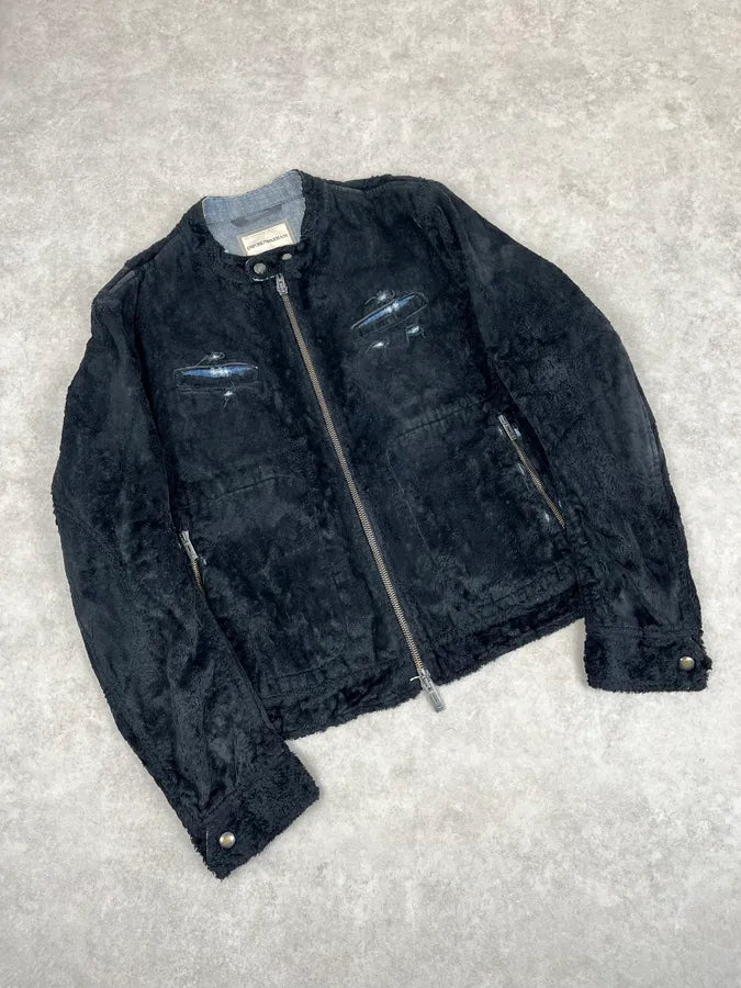 AW2005 Emporio Armani Black Fleece & Denim Hybrid Jacket IvzNpMe 6