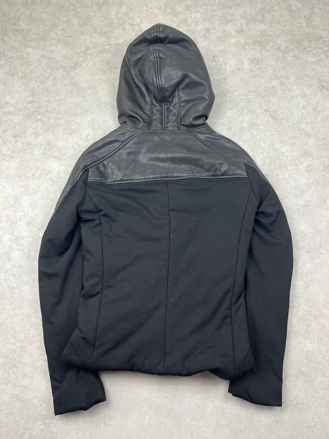 AW2012 Emporio Armani Black Hybrid Ninja Leather Hooded Jacket MHoiqRW 5
