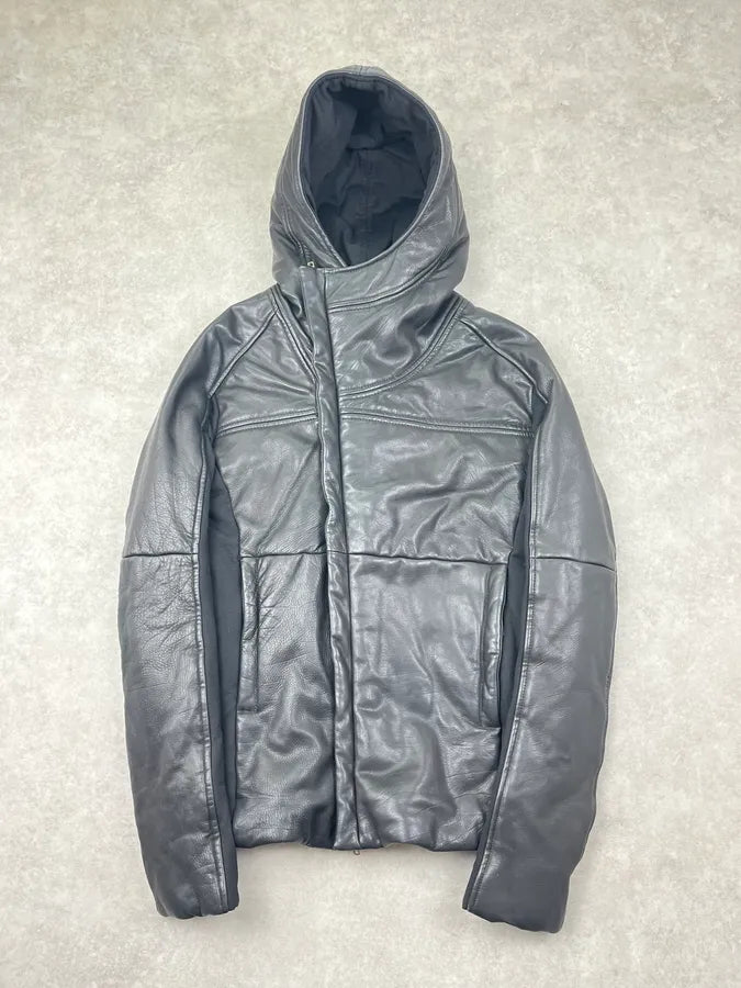 AW2012 Emporio Armani Black Hybrid Ninja Leather Hooded Jacket MHoiqRW 2
