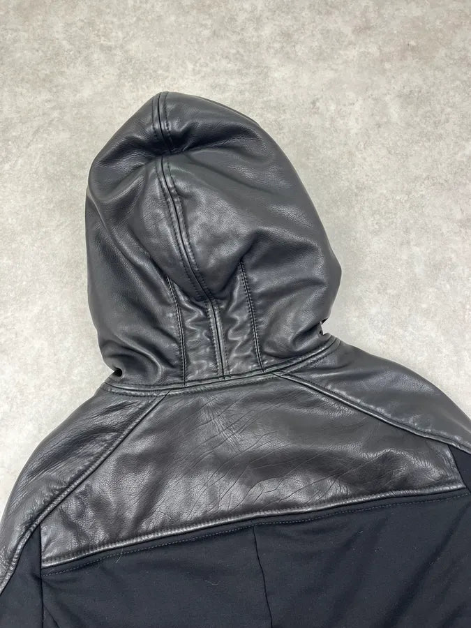 AW2012 Emporio Armani Black Hybrid Ninja Leather Hooded Jacket MHoiqRW 6