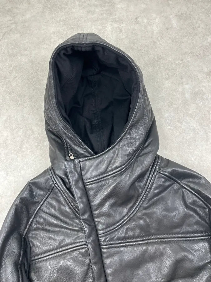 AW2012 Emporio Armani Black Hybrid Ninja Leather Hooded Jacket MHoiqRW 4