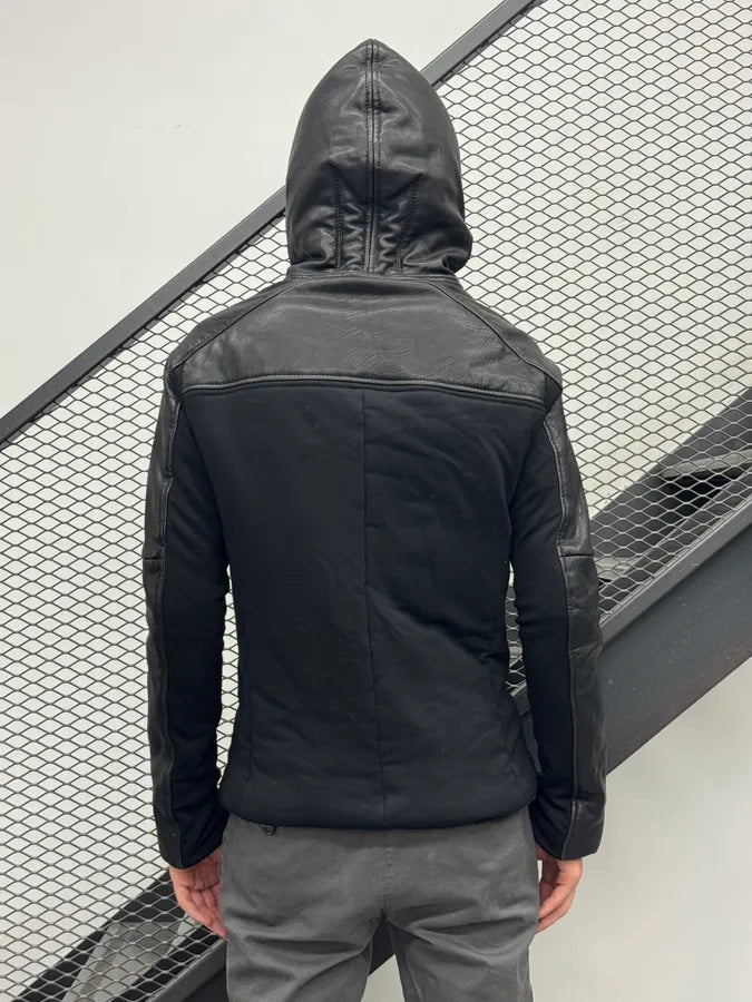 AW2012 Emporio Armani Black Hybrid Ninja Leather Hooded Jacket MHoiqRW 1
