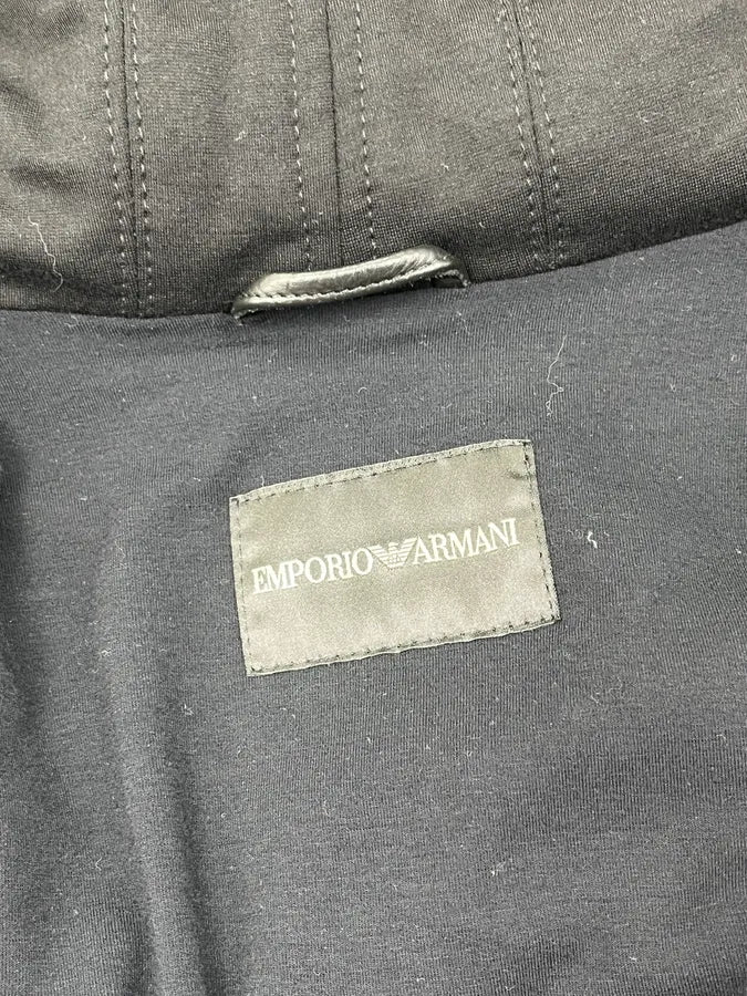 AW2012 Emporio Armani Black Hybrid Ninja Leather Hooded Jacket MHoiqRW 8