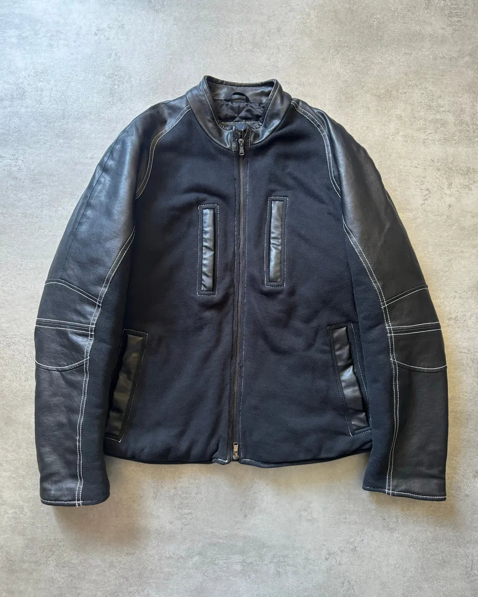 2000s Armani Black Hybrid Relaxed Cozy Leather Jacket DCWVwEw 0