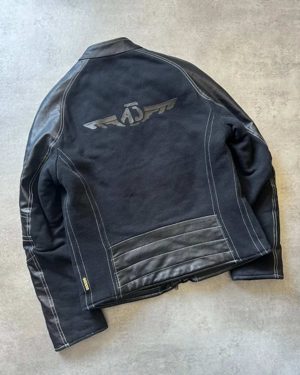 2000s Armani Black Hybrid Relaxed Cozy Leather Jacket DCWVwEw 5