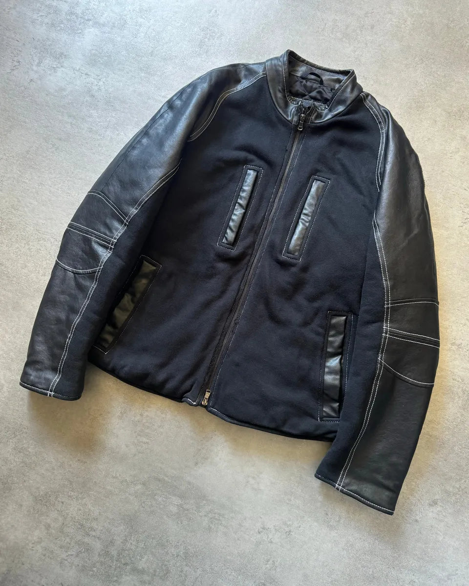 2000s Armani Black Hybrid Relaxed Cozy Leather Jacket DCWVwEw 5
