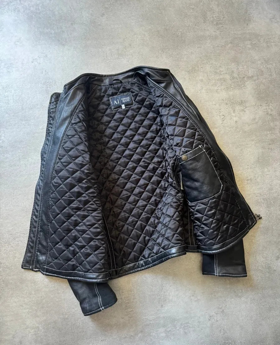 2000s Armani Black Hybrid Relaxed Cozy Leather Jacket DCWVwEw 7