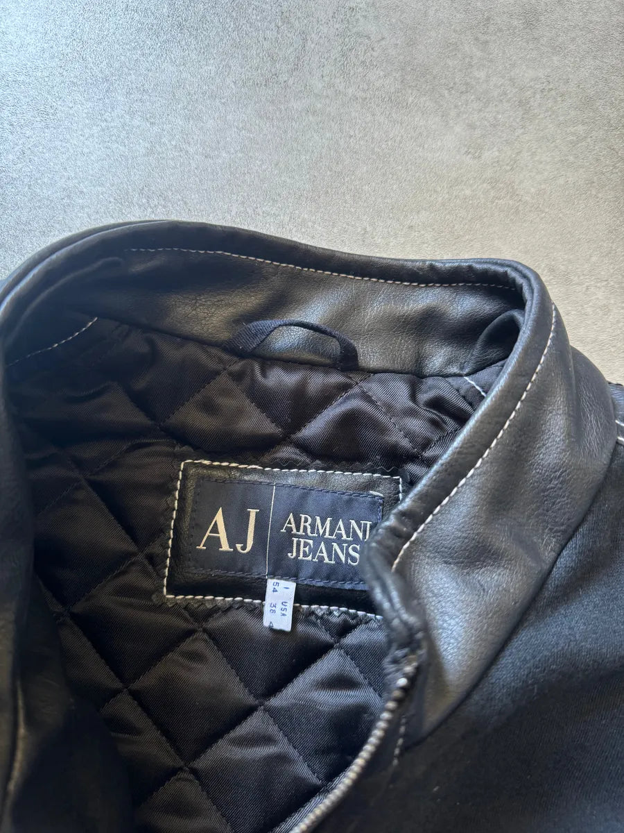 2000s Armani Black Hybrid Relaxed Cozy Leather Jacket DCWVwEw 7
