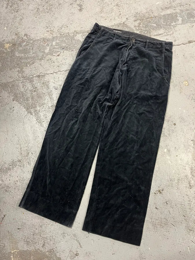 AW2001 Emporio Armani Black Large Velvet Pants cGqWFNA 4
