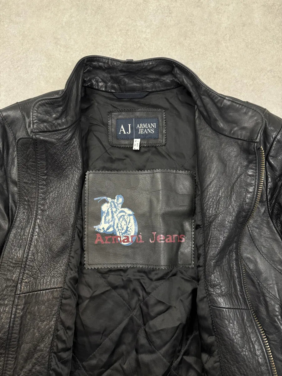 2000s Armani Black Leather & Nylon Hybrid Biker Jacket NudXEsR 10