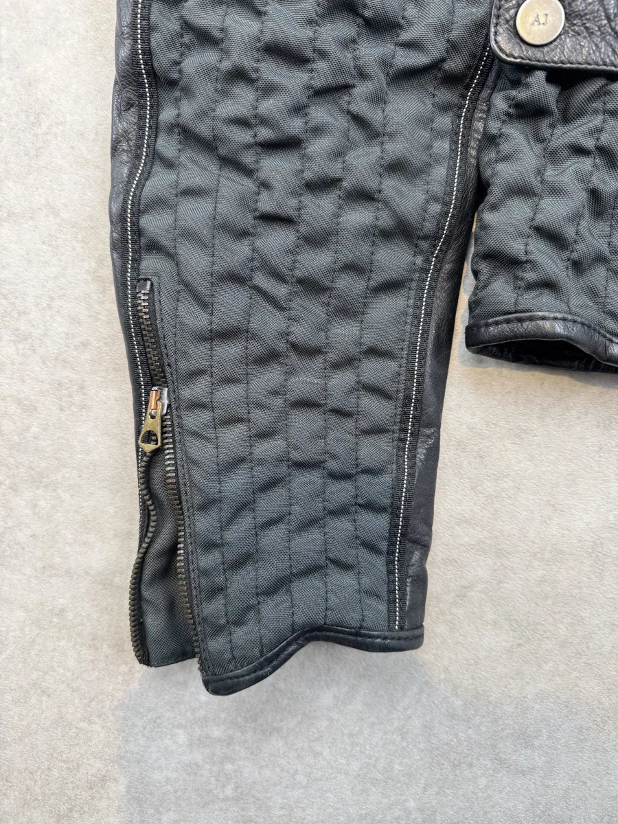 2000s Armani Black Leather & Nylon Hybrid Biker Jacket NudXEsR 9