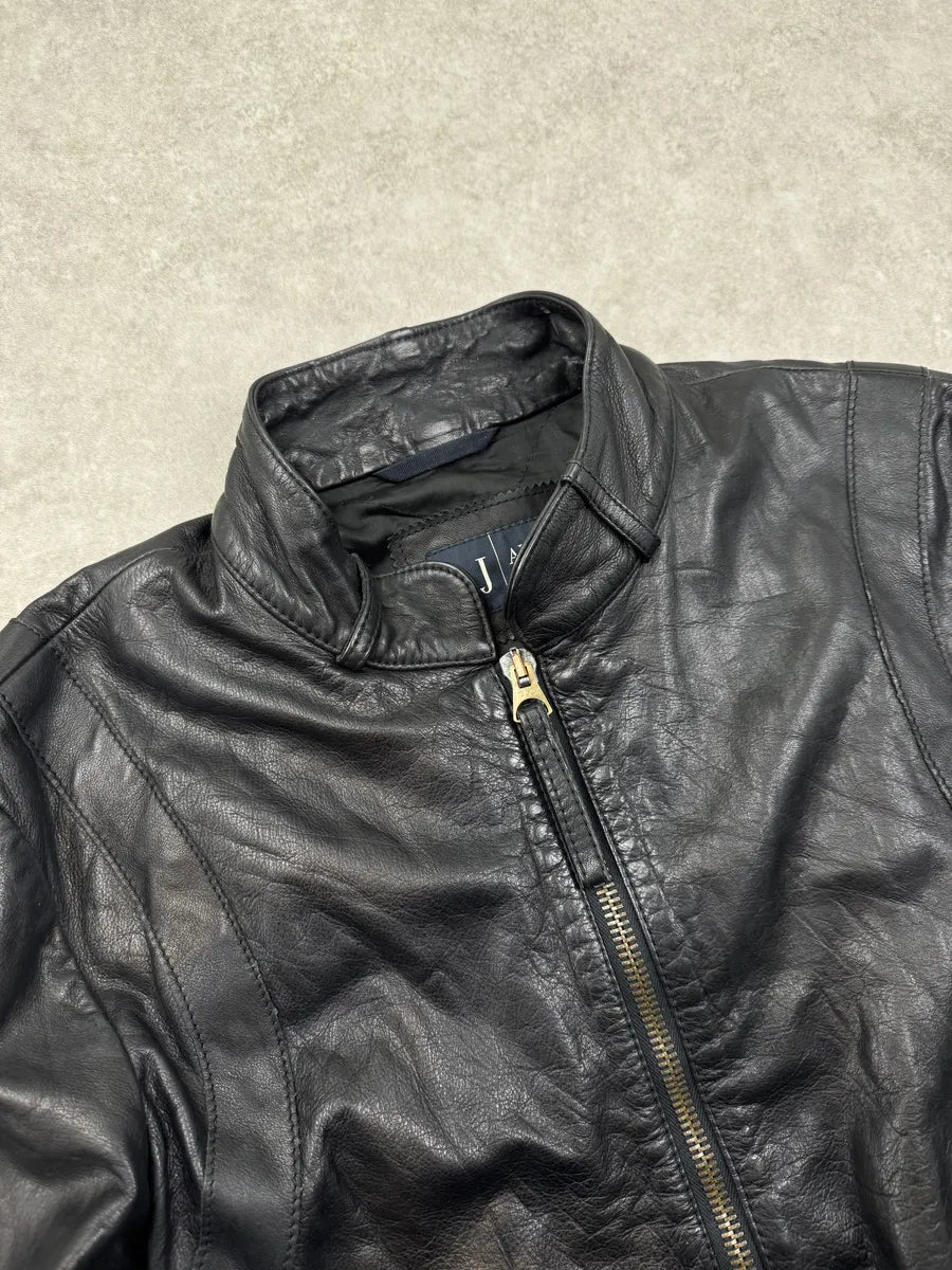 2000s Armani Black Leather & Nylon Hybrid Biker Jacket NudXEsR 3