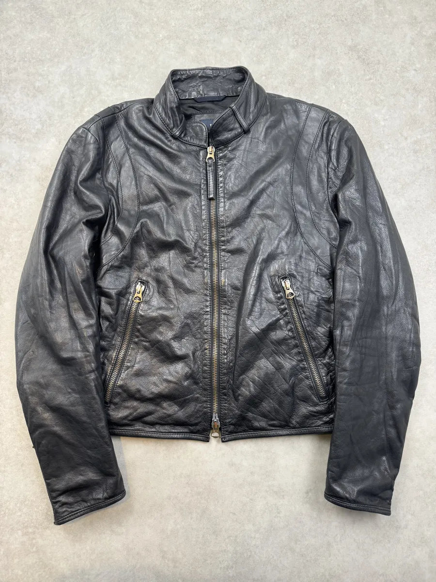 2000s Armani Black Leather & Nylon Hybrid Biker Jacket NudXEsR 0