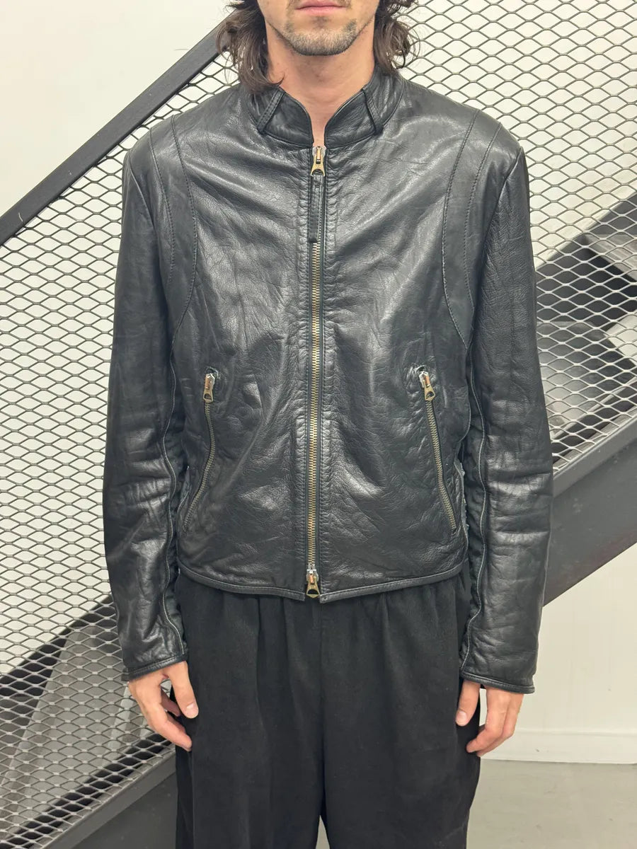 2000s Armani Black Leather & Nylon Hybrid Biker Jacket NudXEsR 1