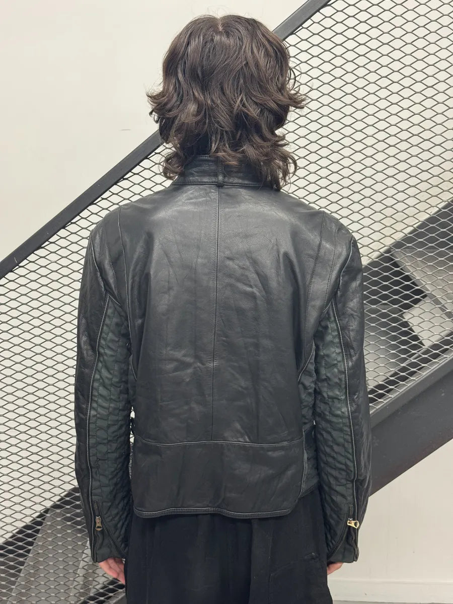 2000s Armani Black Leather & Nylon Hybrid Biker Jacket NudXEsR 2