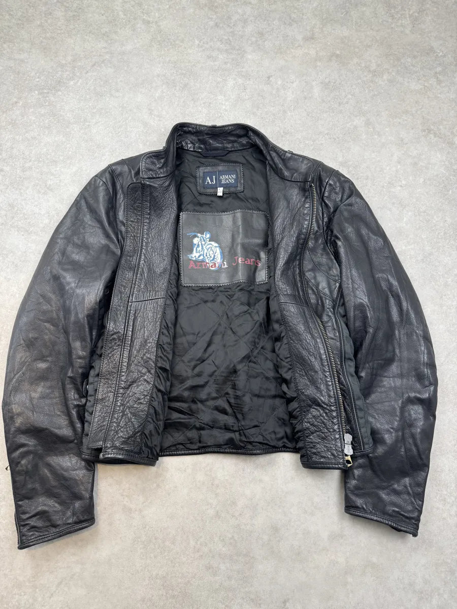 2000s Armani Black Leather & Nylon Hybrid Biker Jacket NudXEsR 5