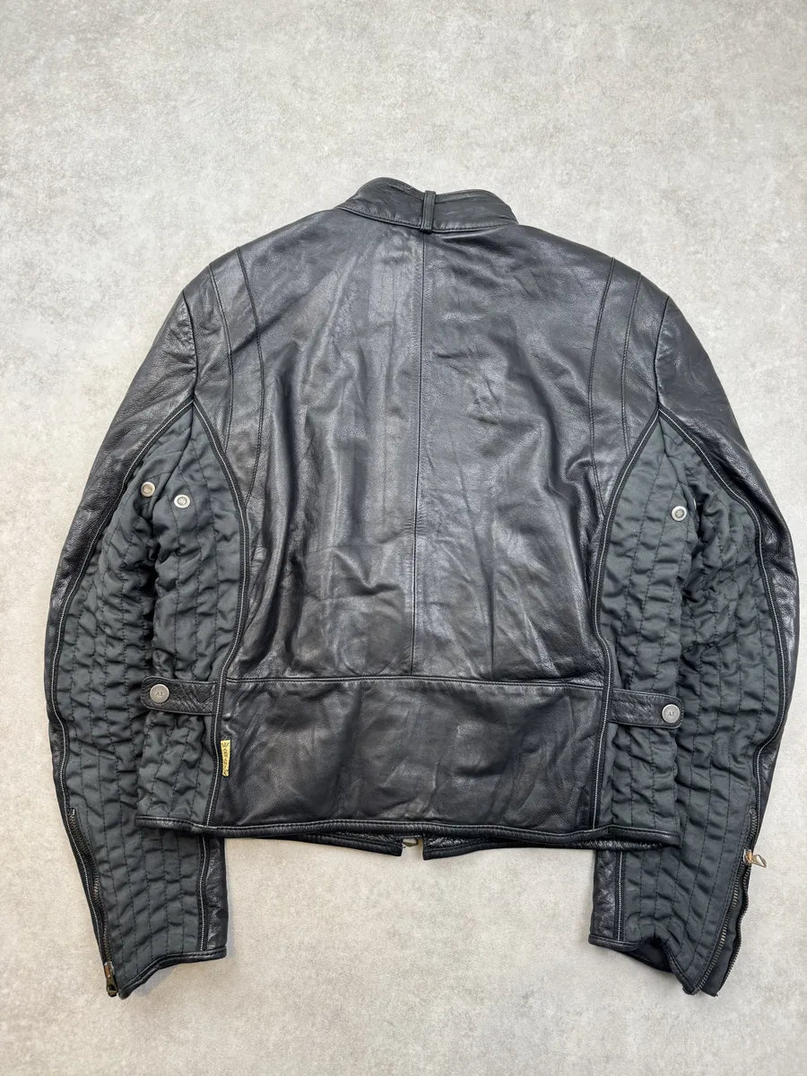 2000s Armani Black Leather & Nylon Hybrid Biker Jacket NudXEsR 4
