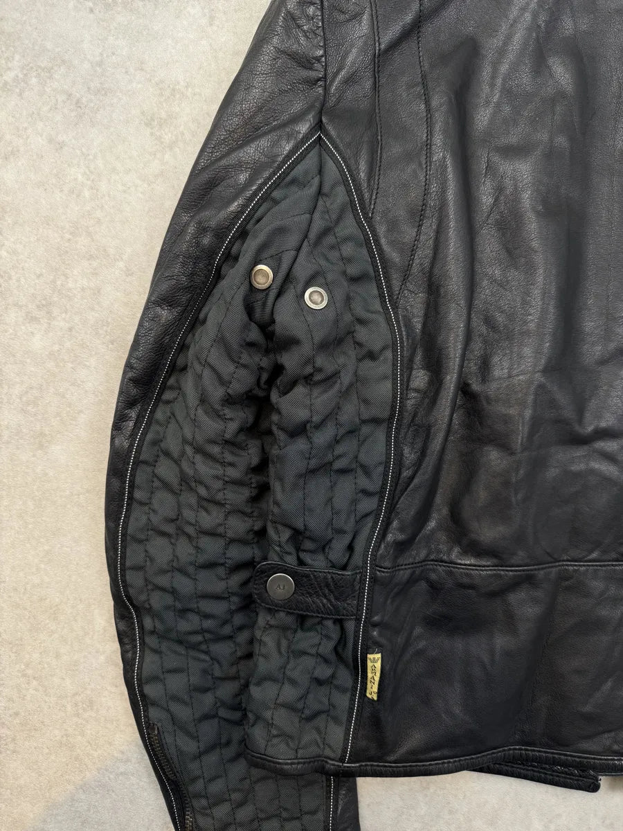 2000s Armani Black Leather & Nylon Hybrid Biker Jacket NudXEsR 7