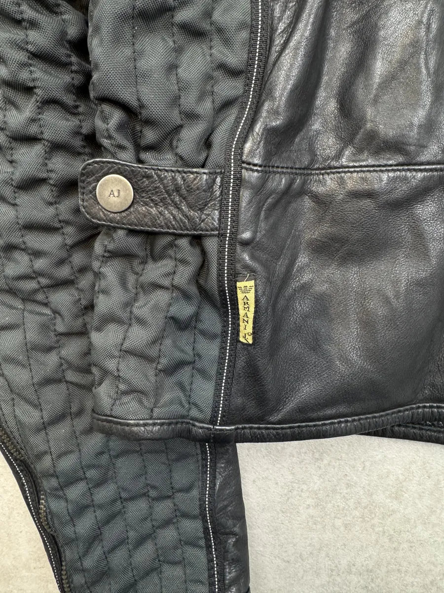 2000s Armani Black Leather & Nylon Hybrid Biker Jacket NudXEsR 8