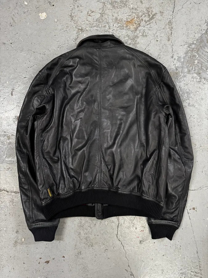 2000s Armani Black Leather Bomber Jacket gedrYDa 3