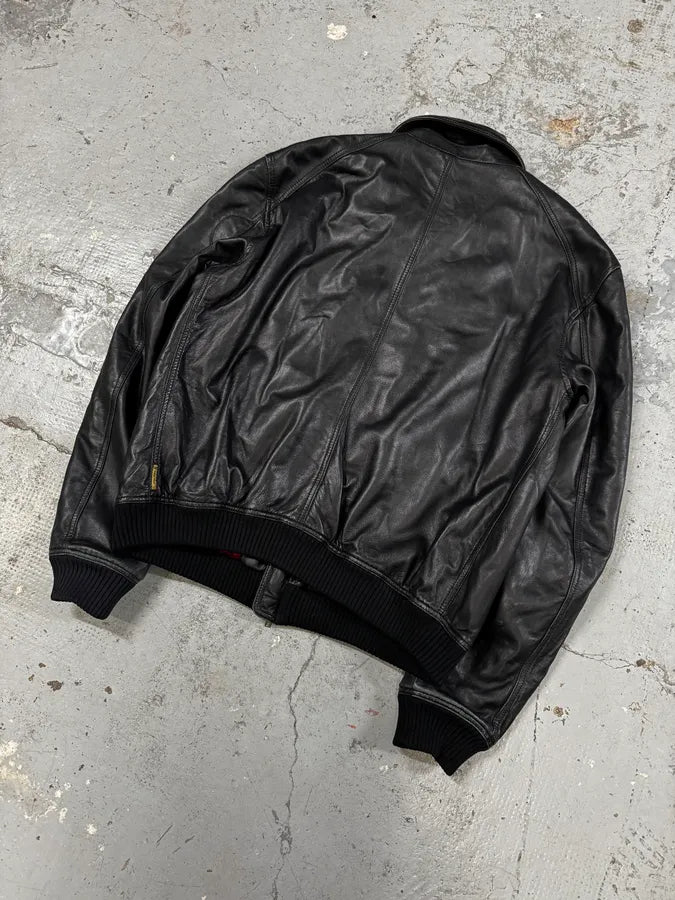 2000s Armani Black Leather Bomber Jacket gedrYDa 5