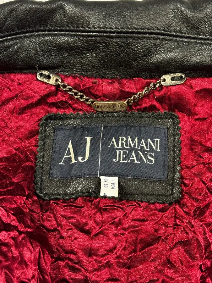 2000s Armani Black Leather Bomber Jacket gedrYDa 7