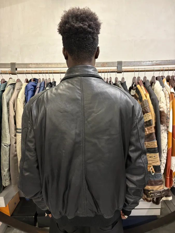 2000s Armani Black Leather Bomber Jacket gedrYDa 4