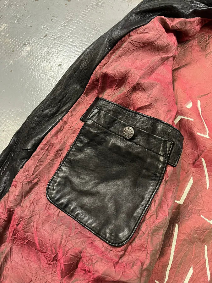 2000s Armani Black Leather Bomber Jacket ZKEXQIU 11