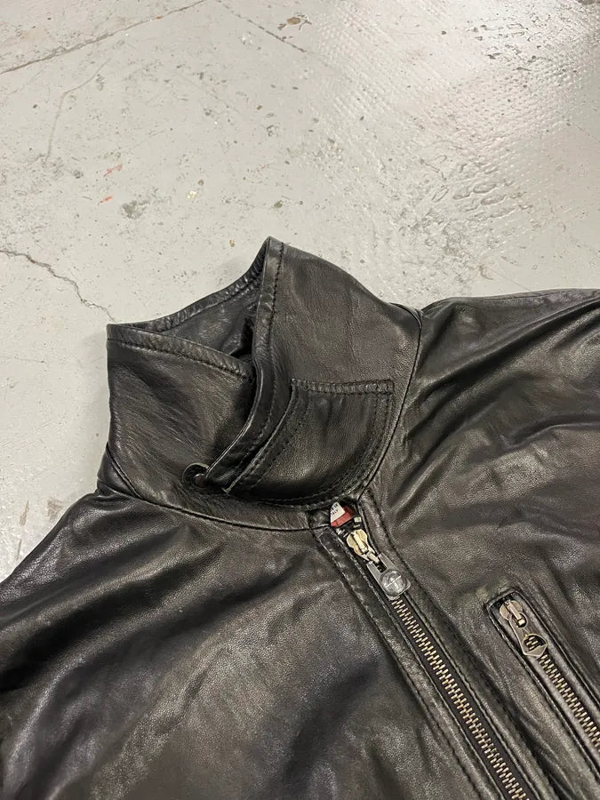 2000s Armani Black Leather Bomber Jacket ZKEXQIU 4