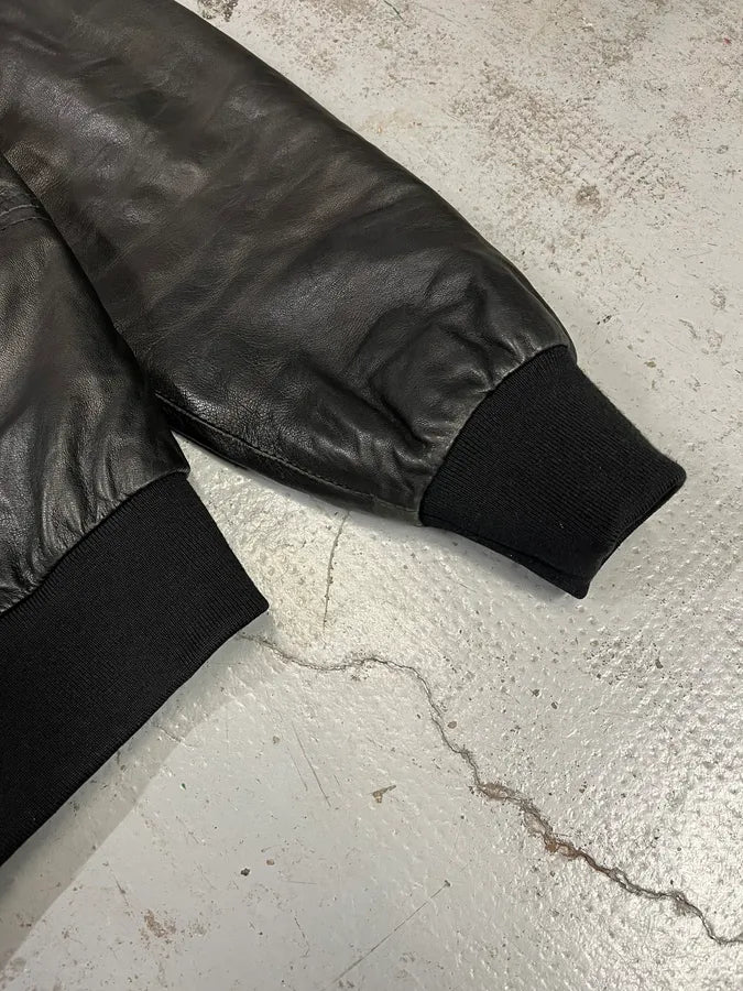 2000s Armani Black Leather Bomber Jacket ZKEXQIU 5