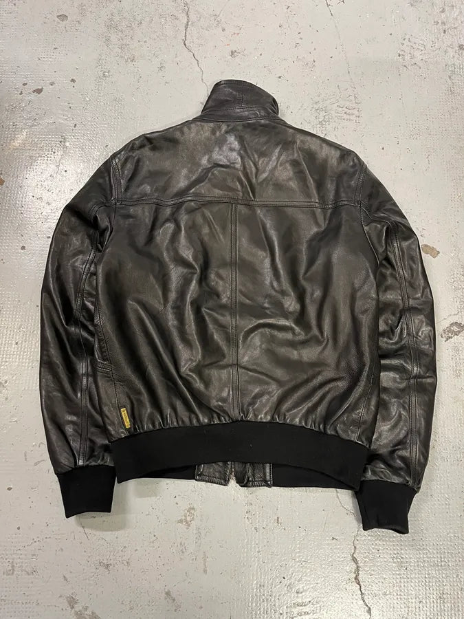 2000s Armani Black Leather Bomber Jacket ZKEXQIU 6