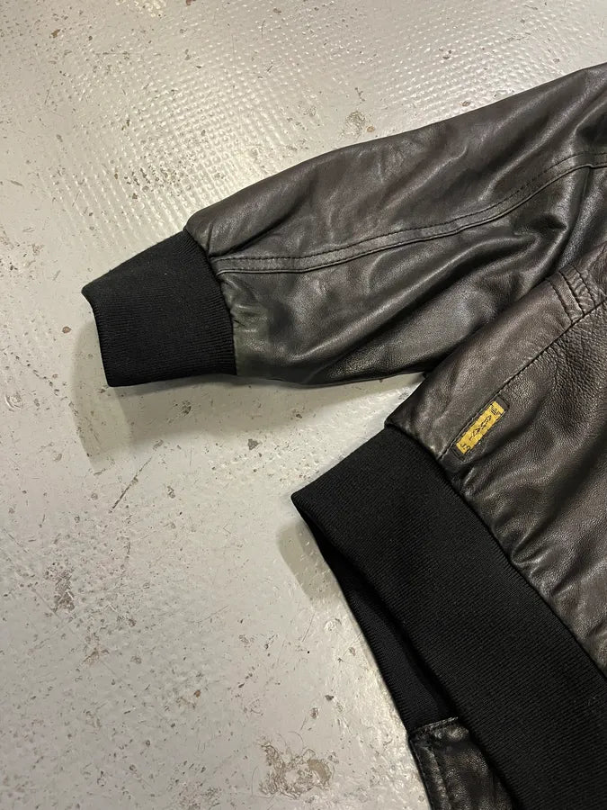 2000s Armani Black Leather Bomber Jacket ZKEXQIU 7