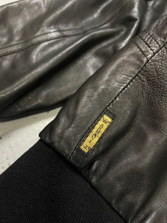 2000s Armani Black Leather Bomber Jacket ZKEXQIU 8