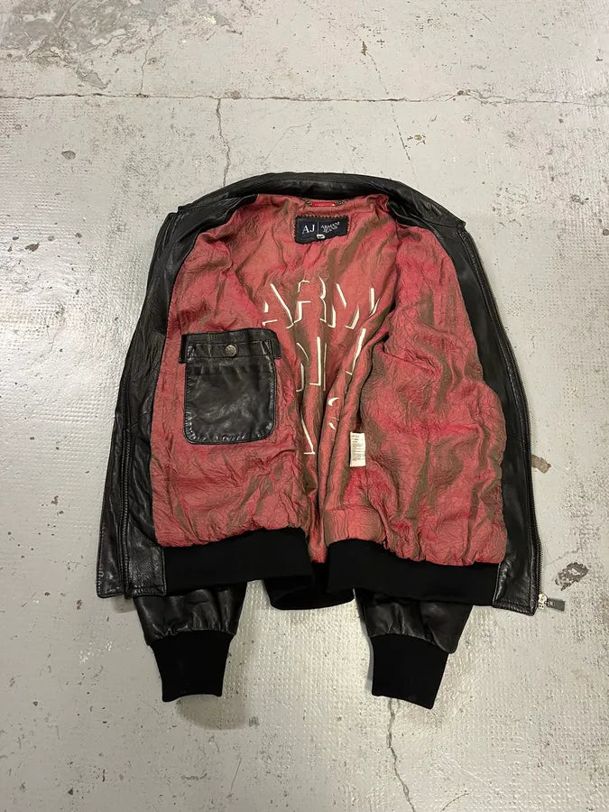 2000s Armani Black Leather Bomber Jacket ZKEXQIU 9