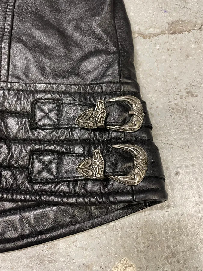 2000s Armani Black Leather Metallic Rock Embellished Jacket pkvzLwq 10