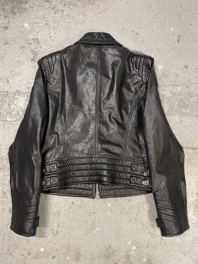 2000s Armani Black Leather Metallic Rock Embellished Jacket pkvzLwq 2