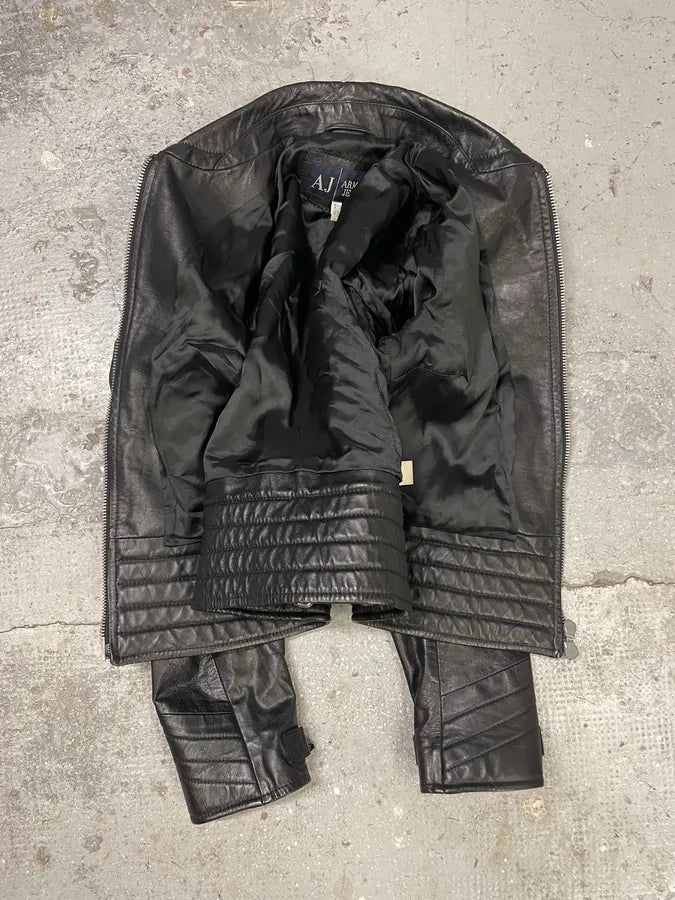 2000s Armani Black Leather Metallic Rock Embellished Jacket pkvzLwq 6