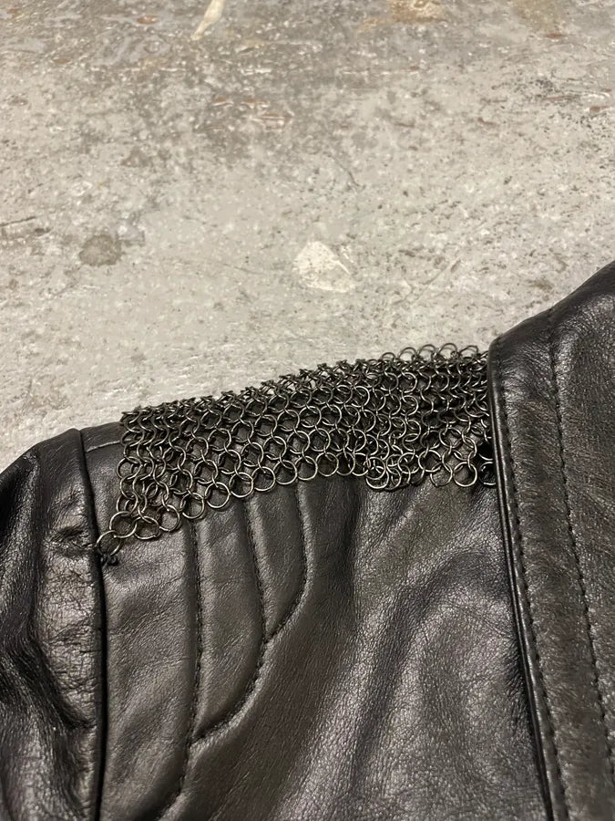 2000s Armani Black Leather Metallic Rock Embellished Jacket pkvzLwq 8