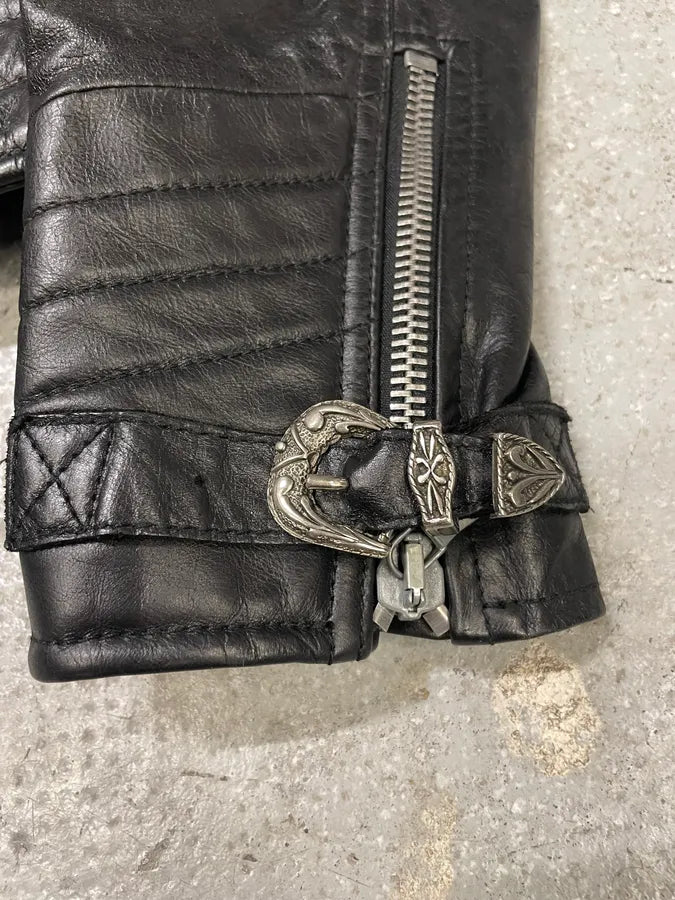 2000s Armani Black Leather Metallic Rock Embellished Jacket pkvzLwq 9