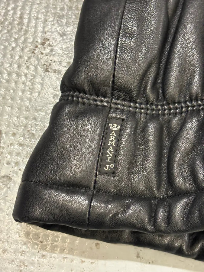2000s Armani Black Leather Puffer Jacket  NWQhQYT 8